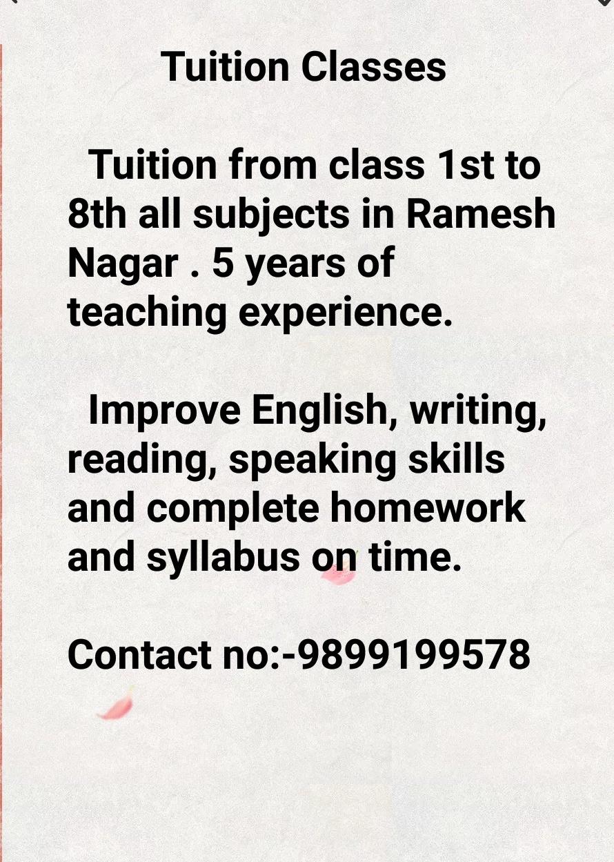 Class 11th/ 12th Tuition, Class 9th/ 10th Tuition, Elementary (Class 1 - 5 Tuition), English, Middle Class (6th -8th) Tuition; Exp: More than 5 year