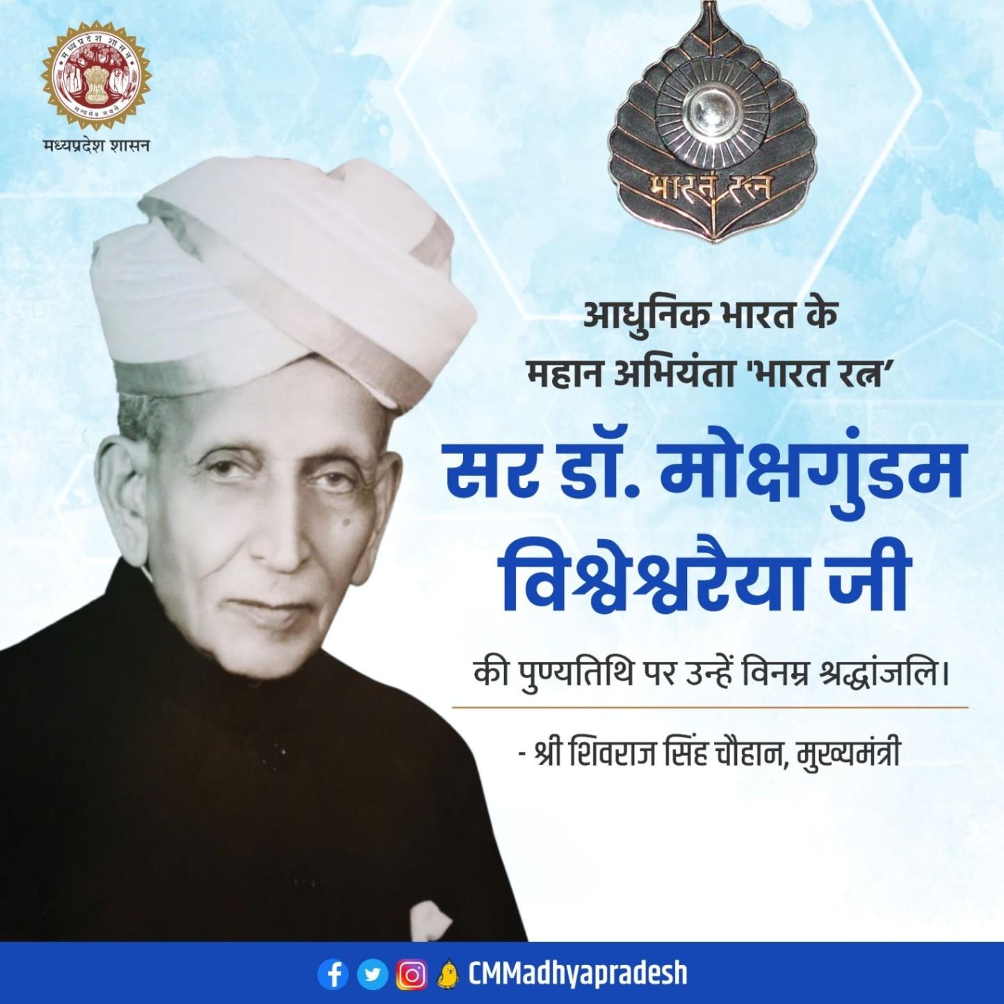  'Bharat Ratna' Sir Dr. Mokshagundam Visvesvaraya on his death anniversary: CM