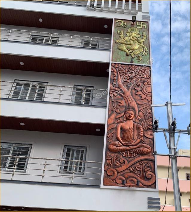 Ganesh And Buddha Wall Elevation Mural Design 