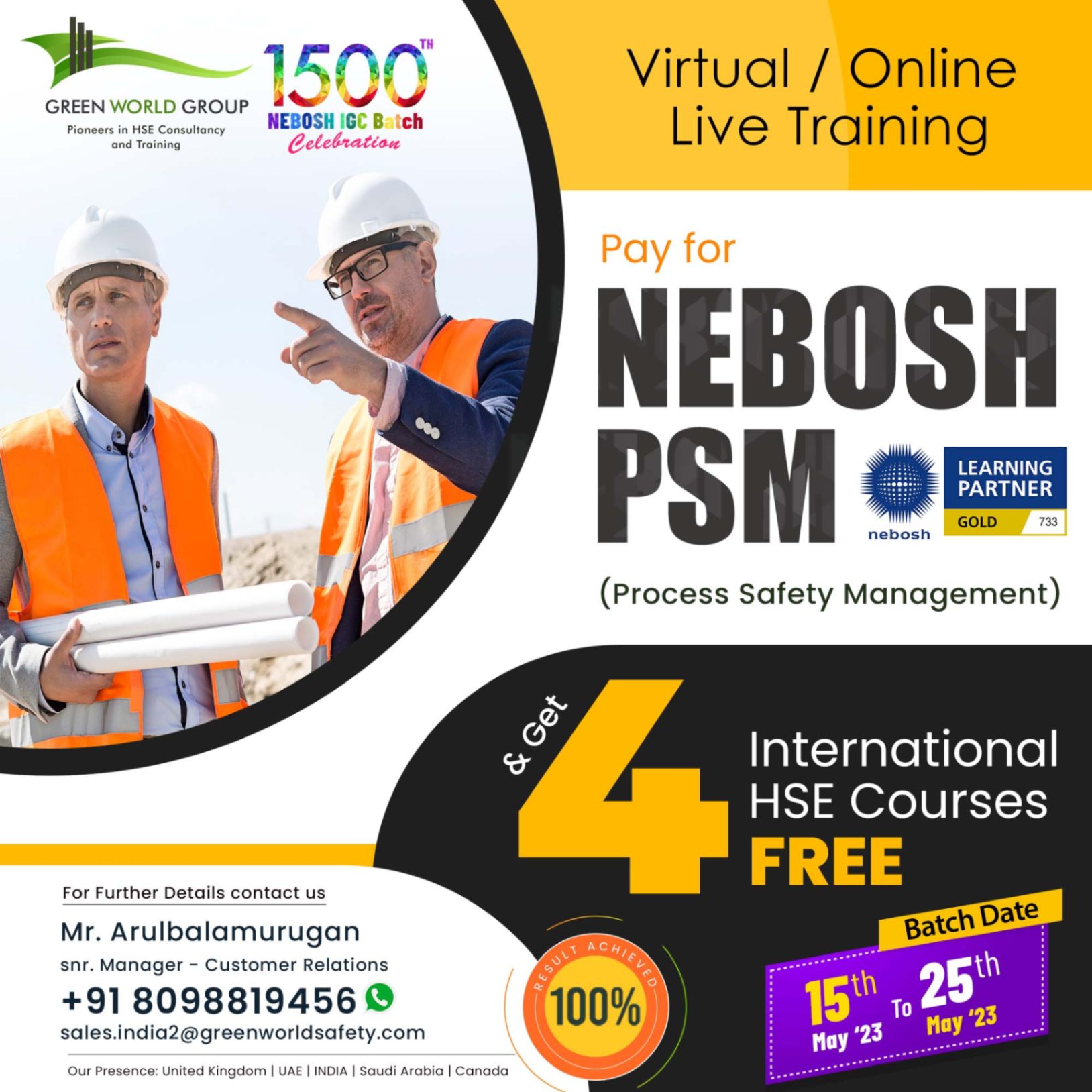 Enrol  Now for NEBOSH PSM & get 4 Intl HSE Certifications FREE