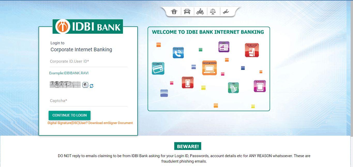 IDBI Corporate Login