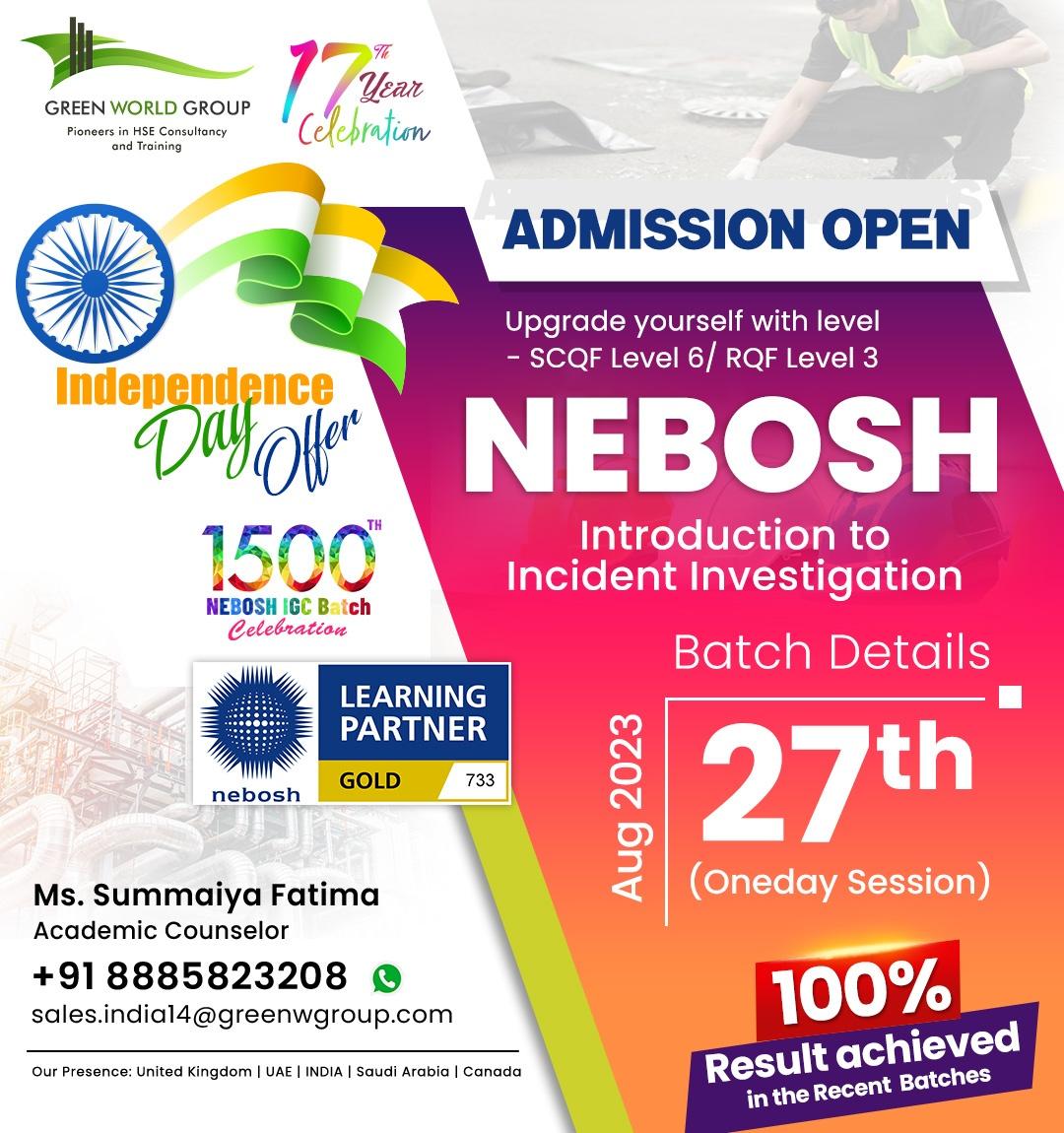 NEBOSH HSE INCIDENT INVESTIGATION in HYDERABAD