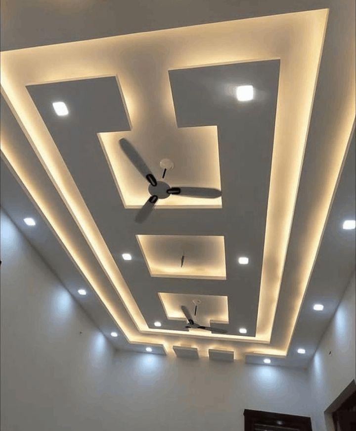 Aluminium partitions and windows, grid ceiling and gypsum ceiling,