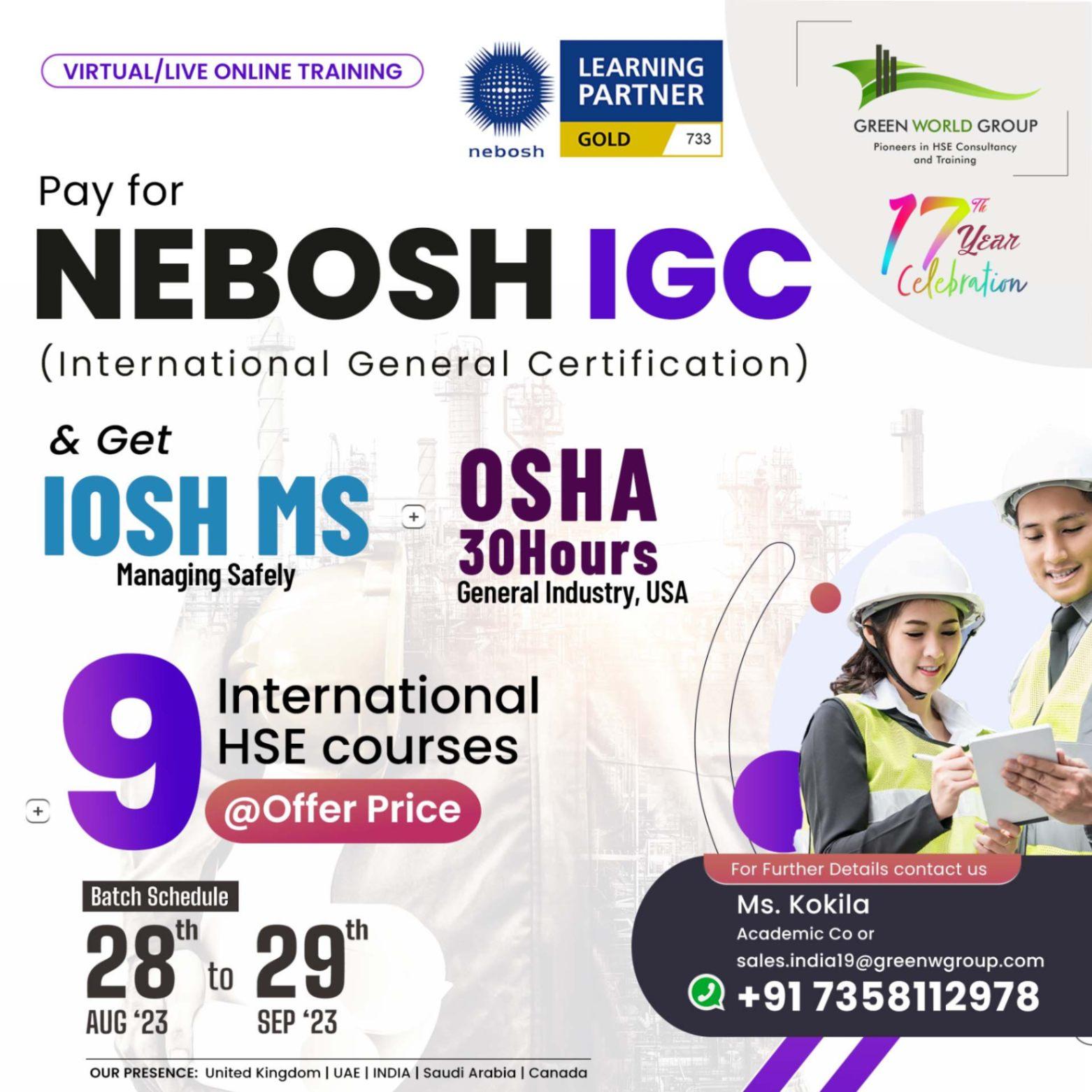 Invest in Your Future with NEBOSH IGC course in Bangalore  -Your Bridge to Success!