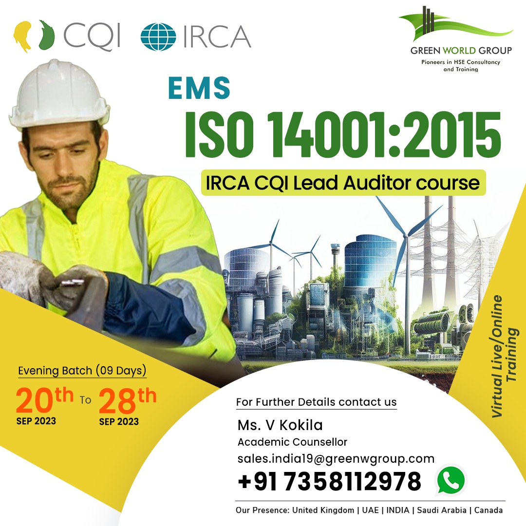  ISO 14001:2015 Lead Auditor course in Bangalore