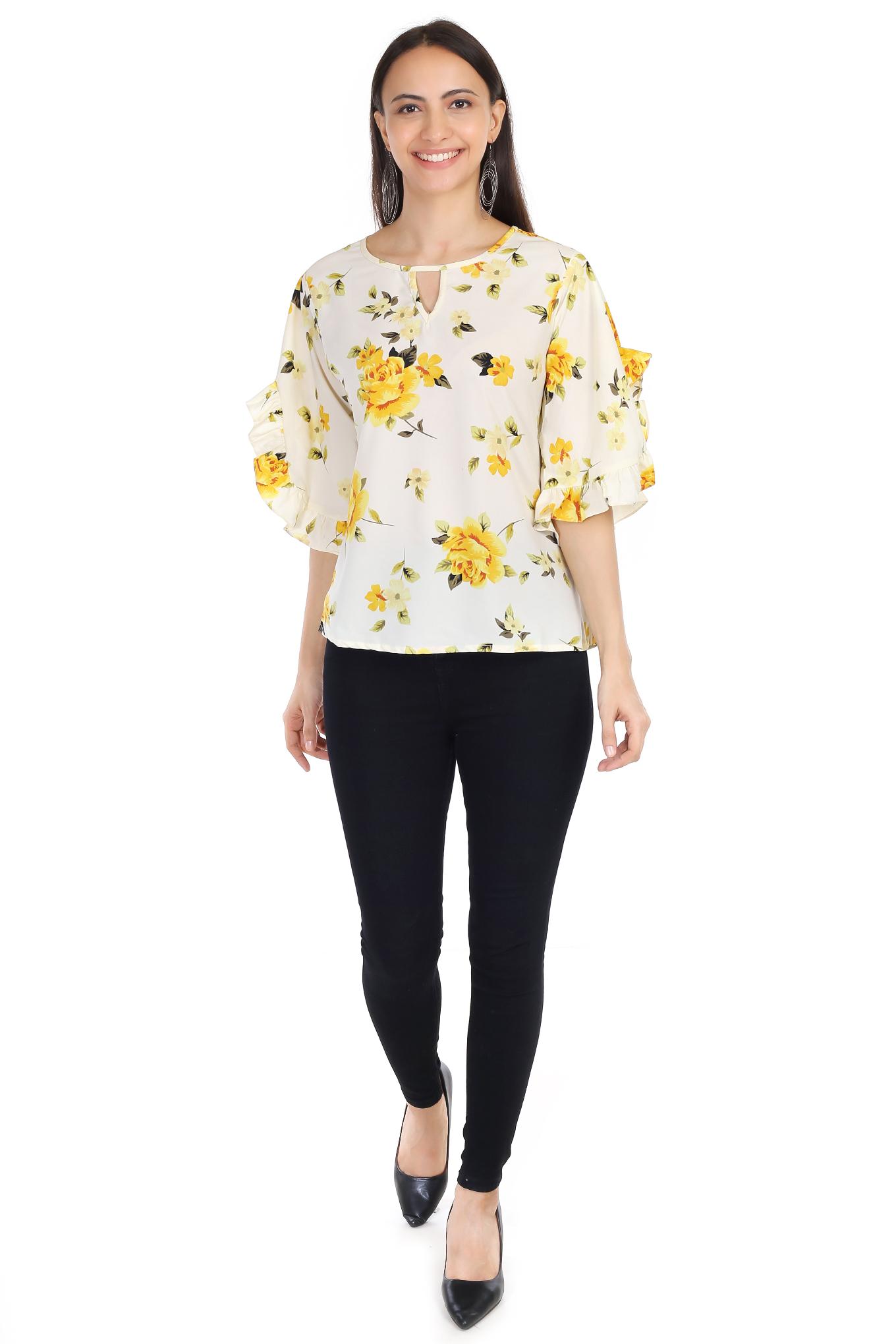 Red Wings Klowthy Women's Printed Poloy Crepe Fashionable Top Tunic for Girls 