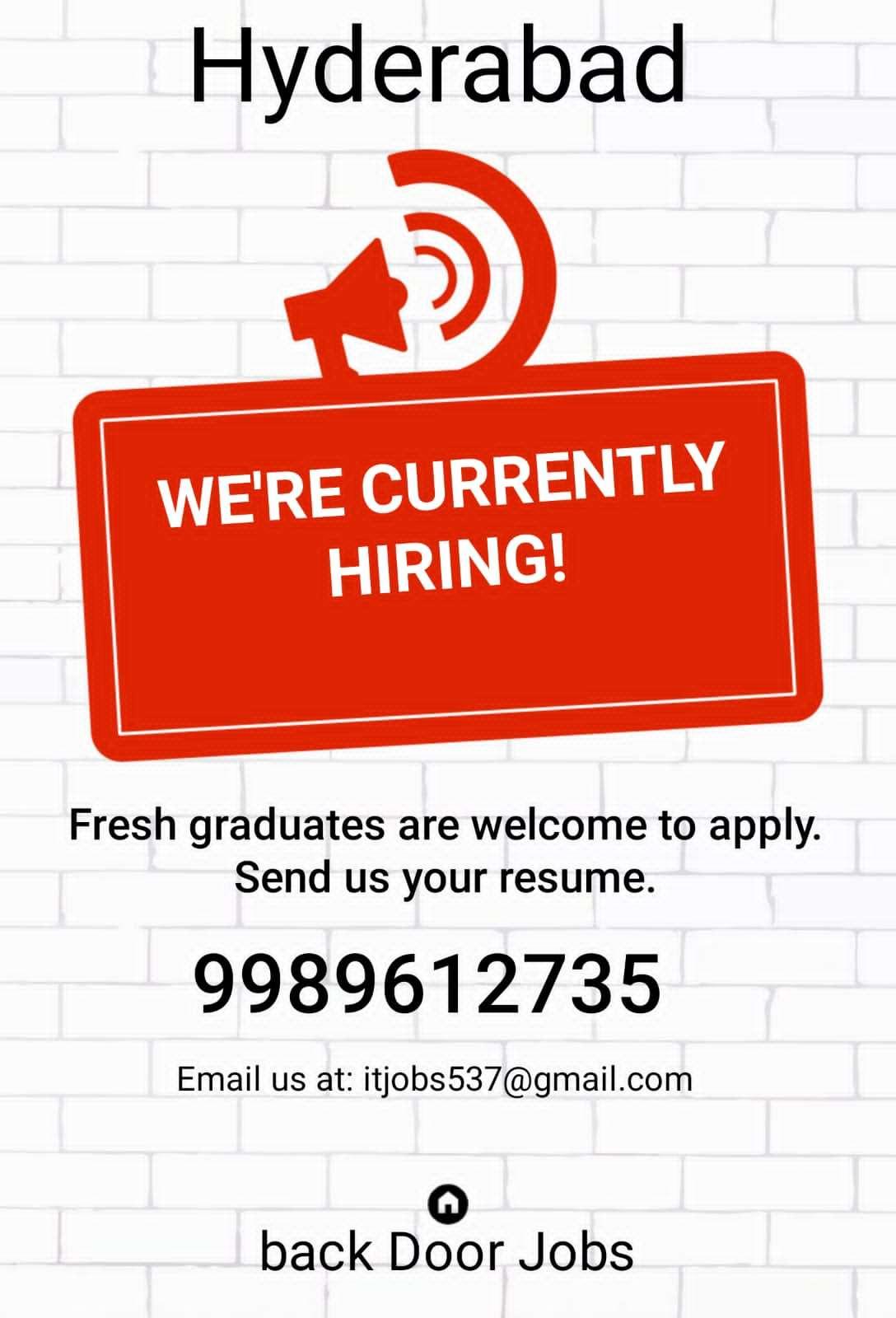 Backdoor Jobs Hyderabad  9989612735