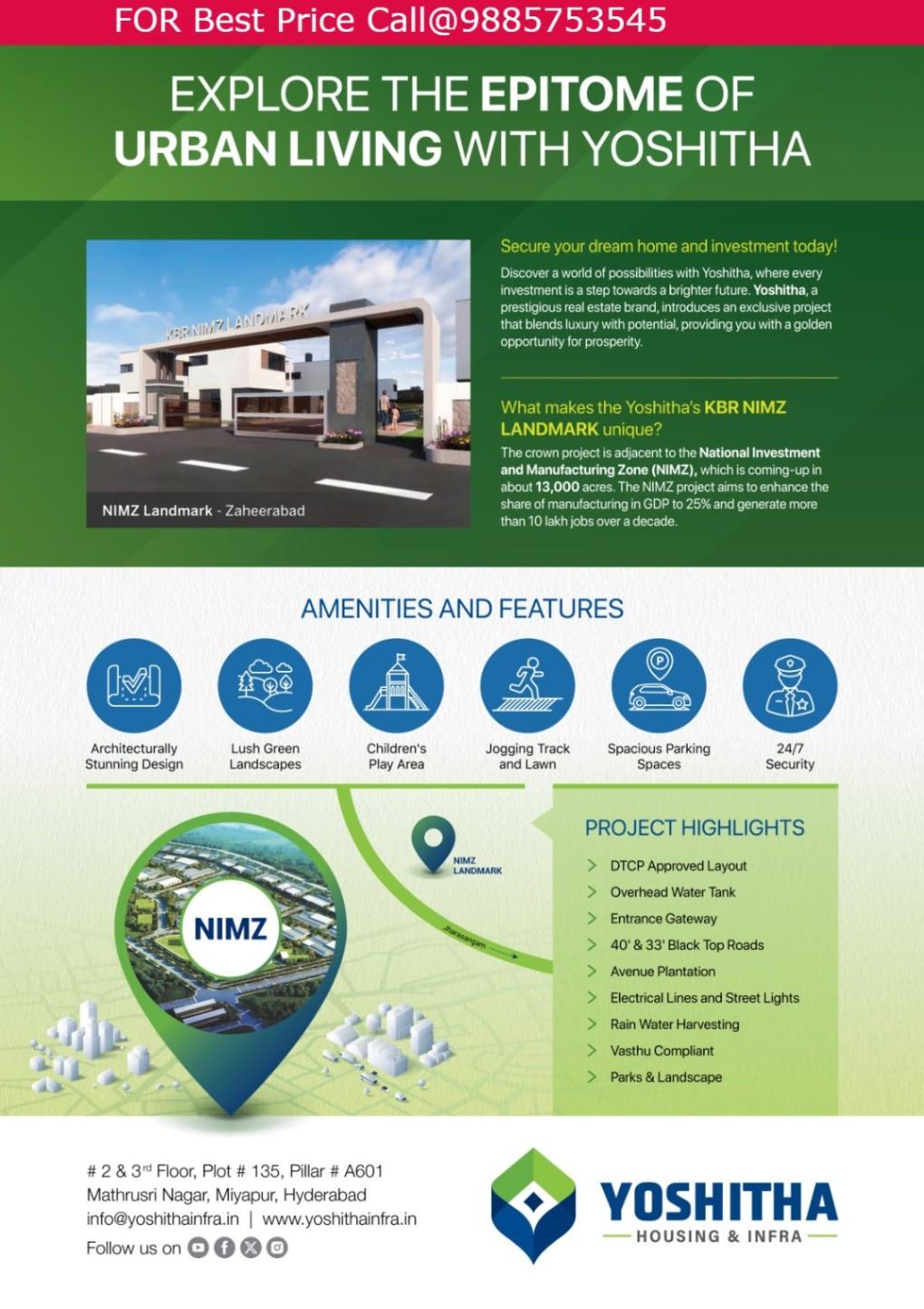 Yoshitha  KBR NIMZ LANDMARK-No.1 Low Budget  Open Plots, Lands For Sale in Nimz,Jharasangam Zaheerabad