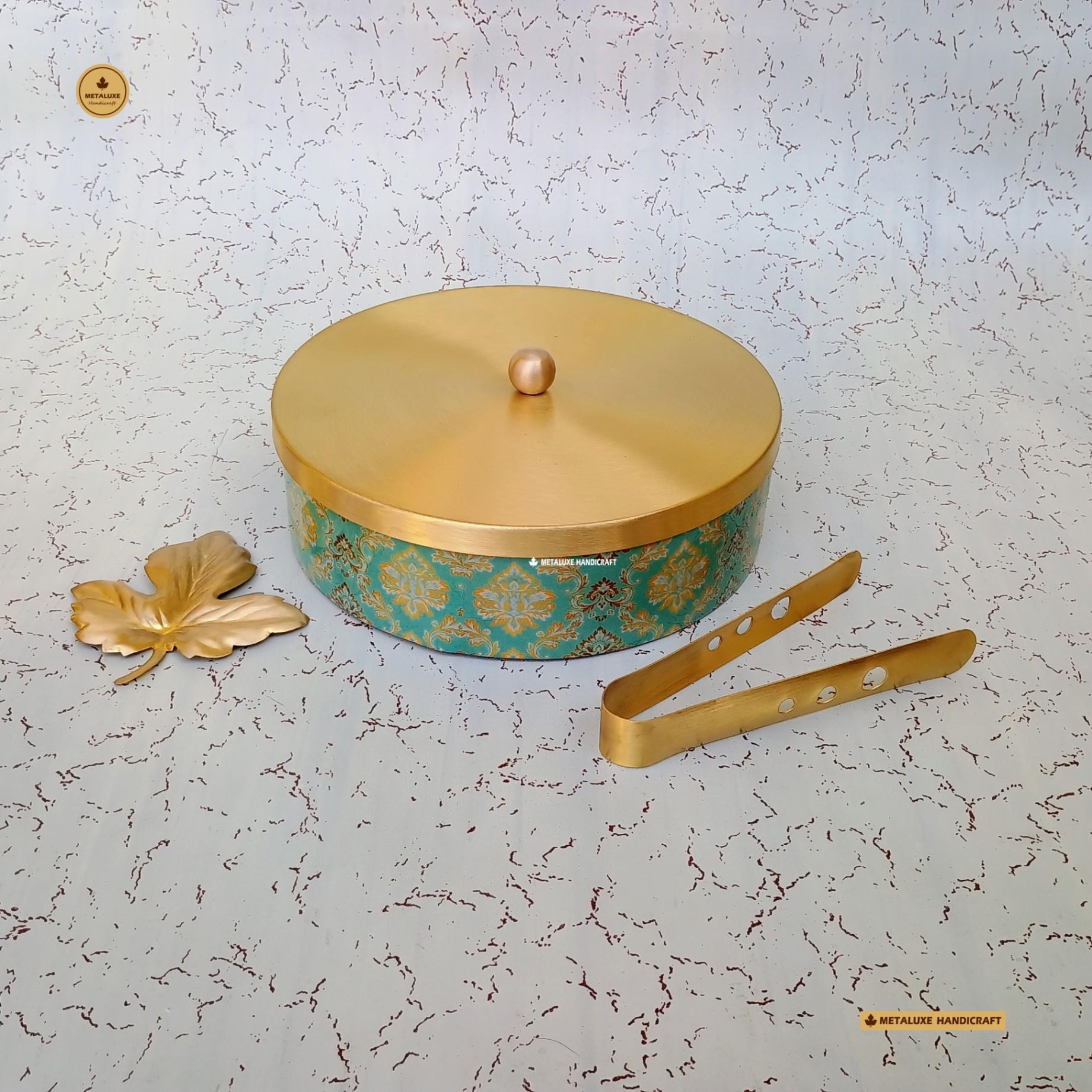 Wooden Brass Chapati Box by Metaluxe Handicraft 