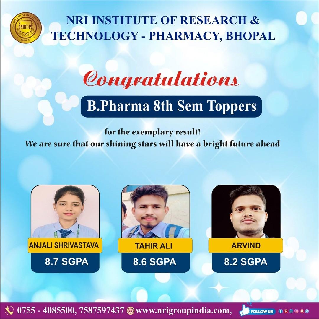 Congratulations to our B.Pharma 8th Semester Toppers at NIRTP.