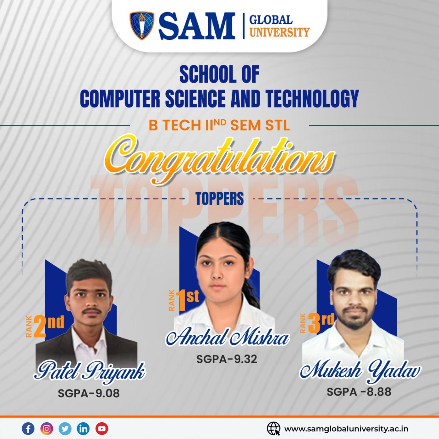 Congratulations to the Top Performers of B Tech II Semester STL