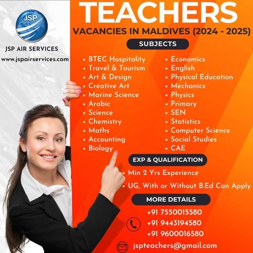 Teacher vacancy in Maldives | JSP Air Services 