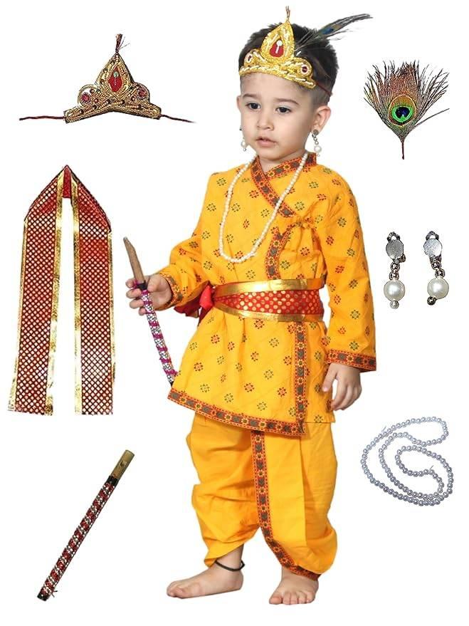 Kaku Fancy Dresses Krishna Costume for Kids, Baby Krishna Dress for Janmashtam