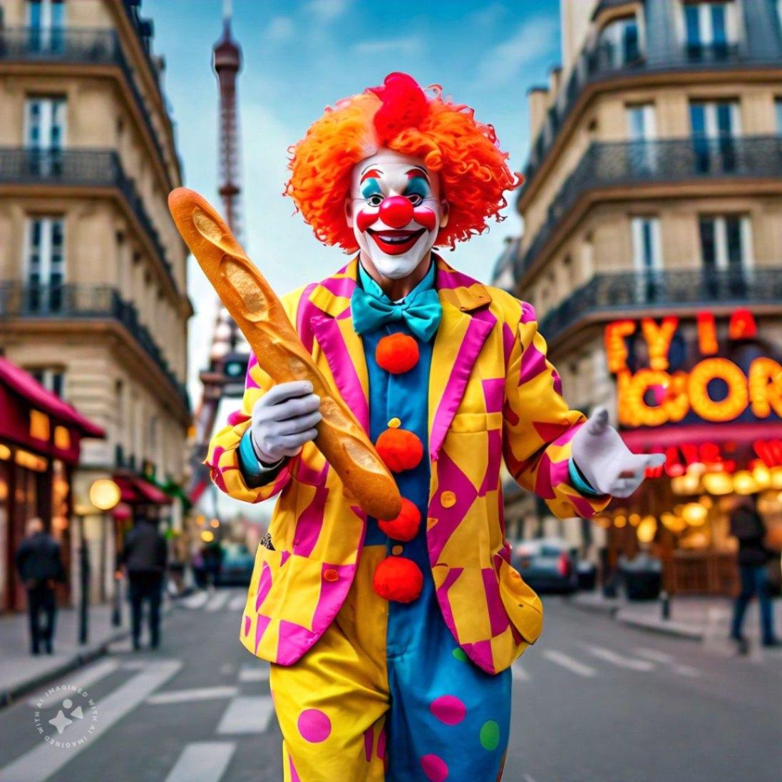 Imagine a clown in Paris