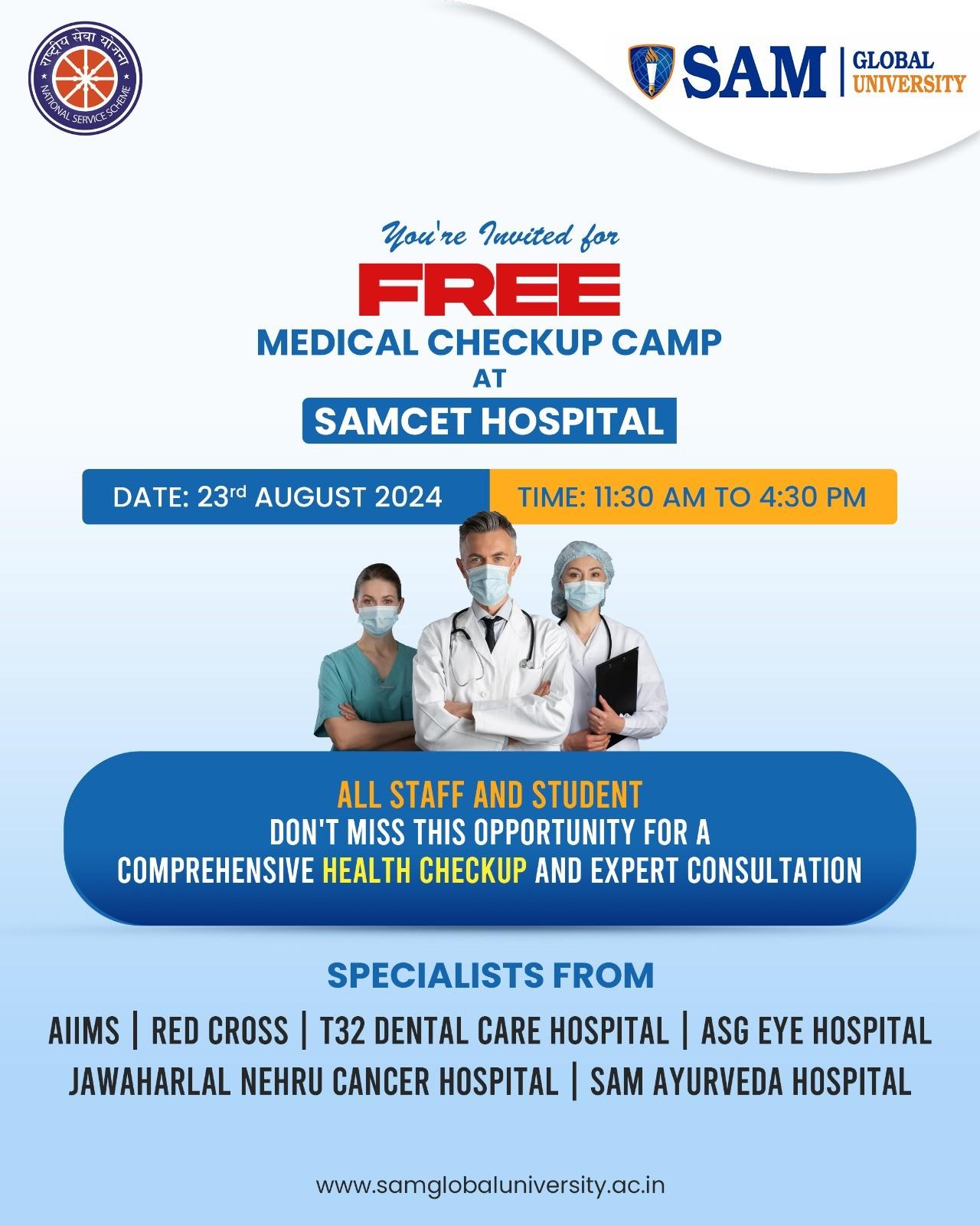  Join Us for a Free Medical Checkup Camp at SAMCET Hospital!