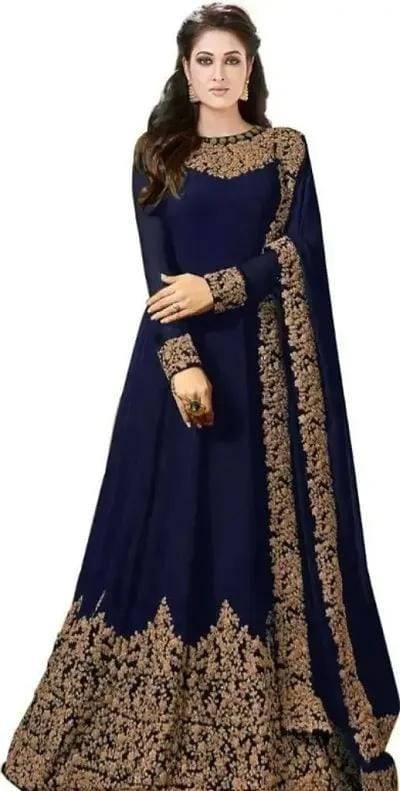 Embroidery silk blend  gown with dupatta   Semi stitched    