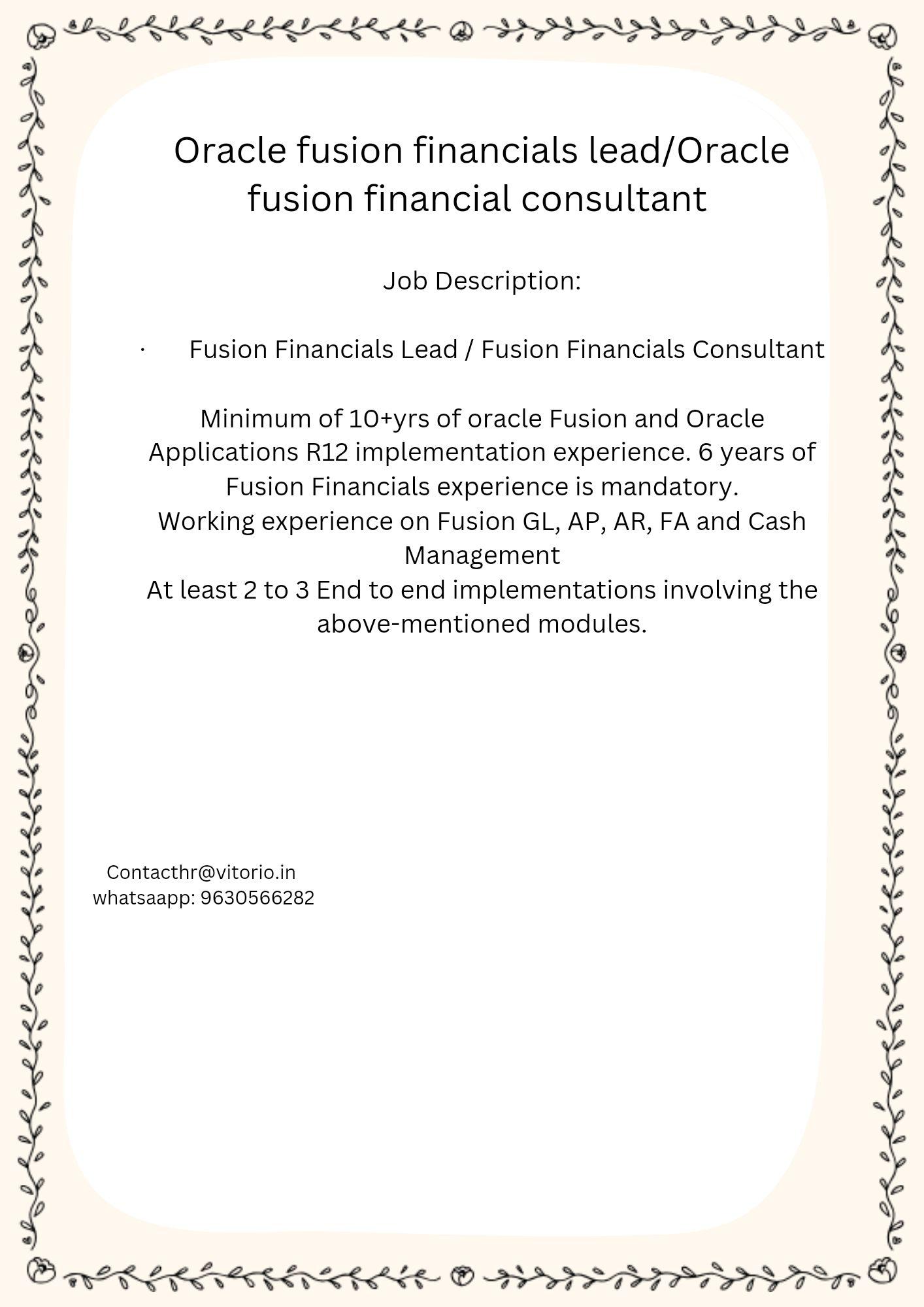 Oarcle fusion financials lead