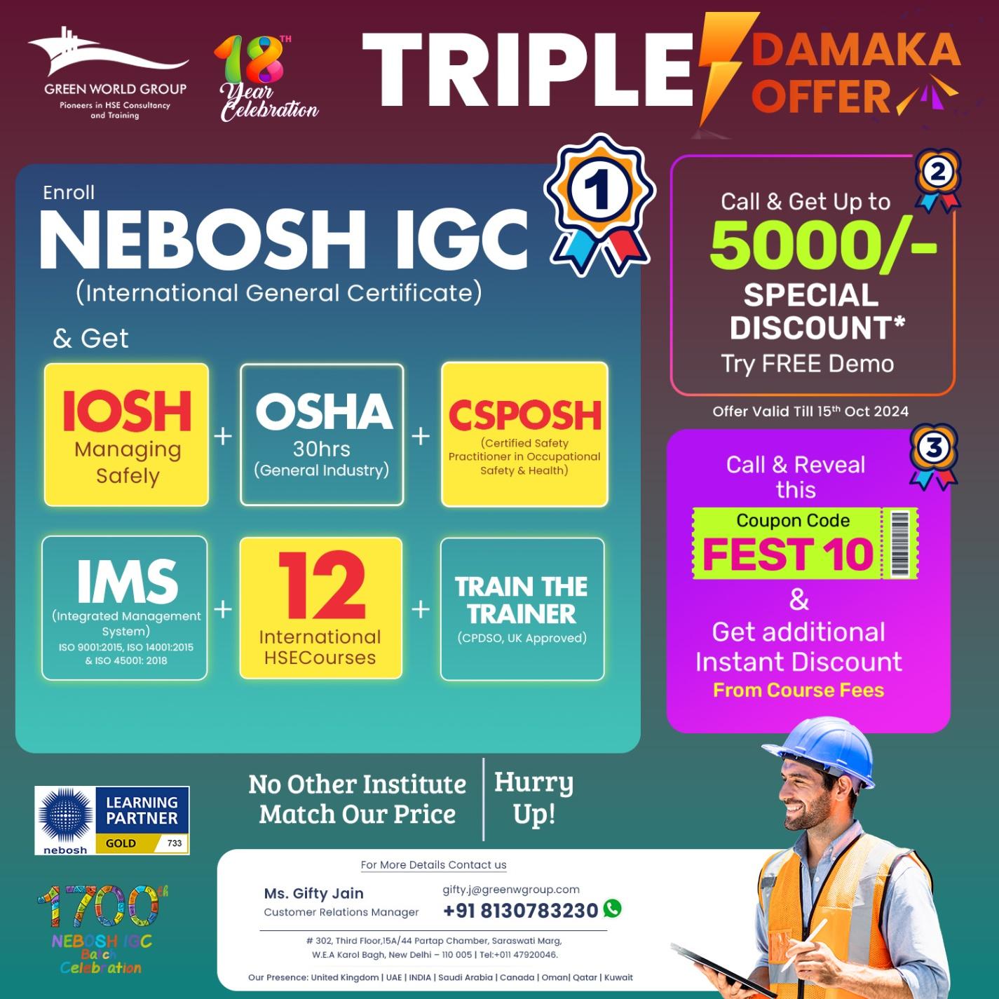Advance your career with exclusive NEBOSH IGC Triple Damaka Offer!