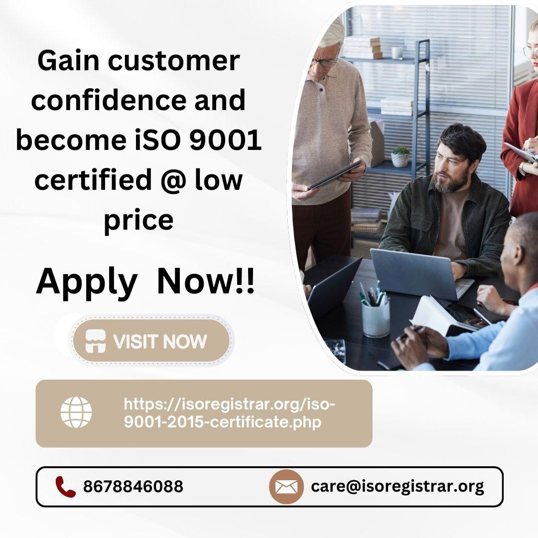  Gain customer confidence and become iso 9001 certified @ low price
