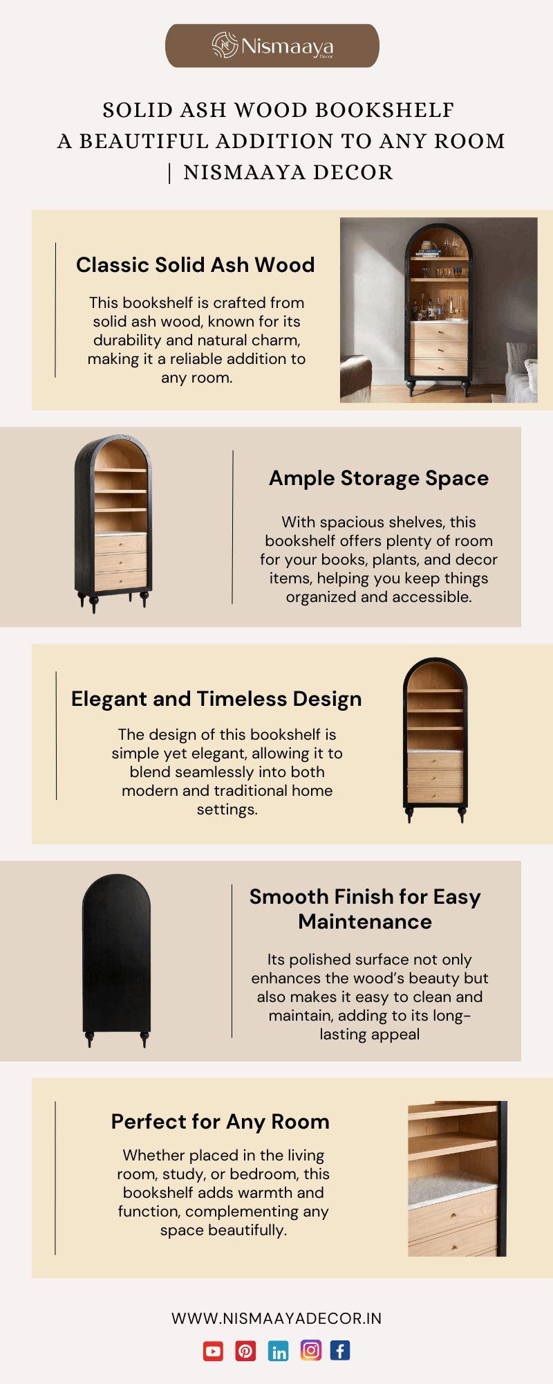 Solid Ash Wood Bookshelf: A Beautiful Addition to Any Room | Nismaaya Decor