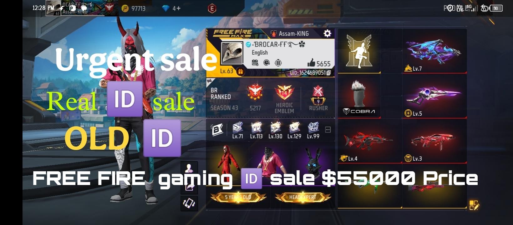 Free Fire I'd sale 55000