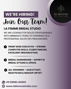 Job opening for  Bridal Hairdresser,  Vastrapur, Ahmedabad