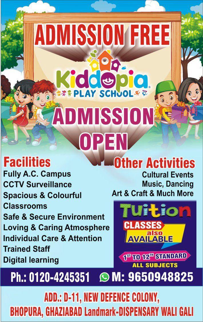 Kiddopia playschool no admission  charges  monthly fee 600 till Holi 