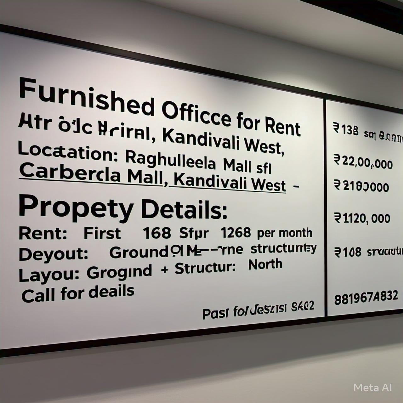 Spacious Office on Rent in Raghuleela Mall, Kandivali  Ground Plus One