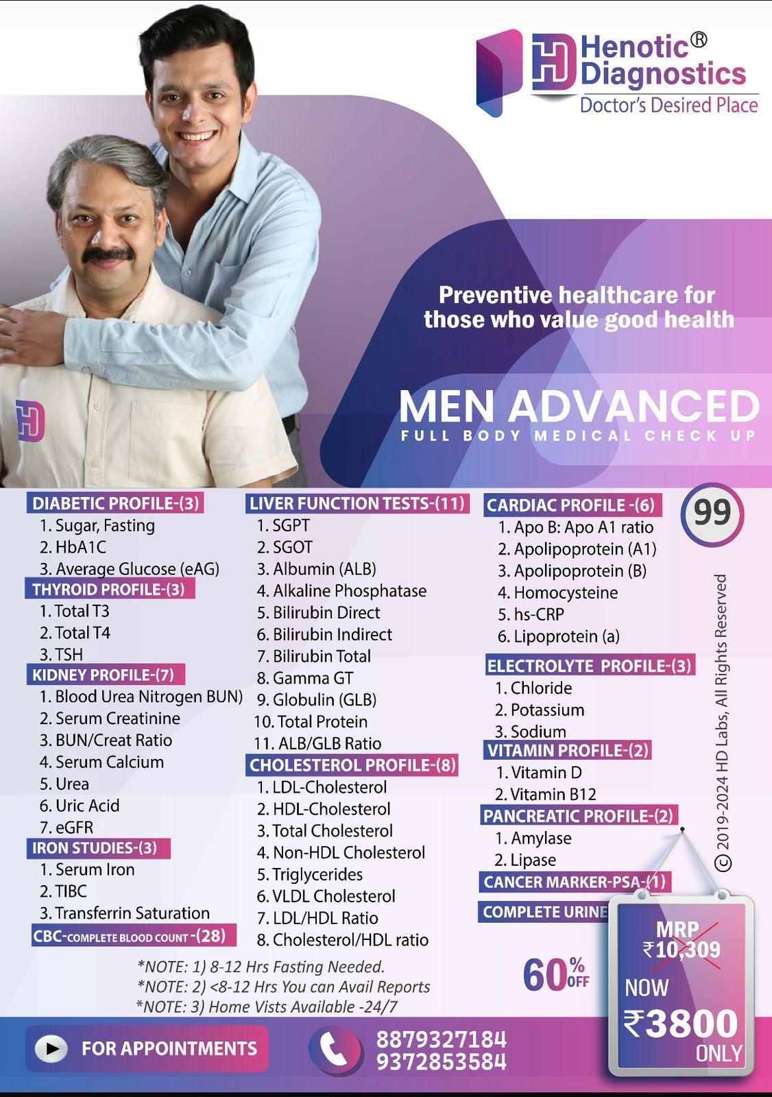 Mens Advanced Full Body Tests at Henotic Diagnostics