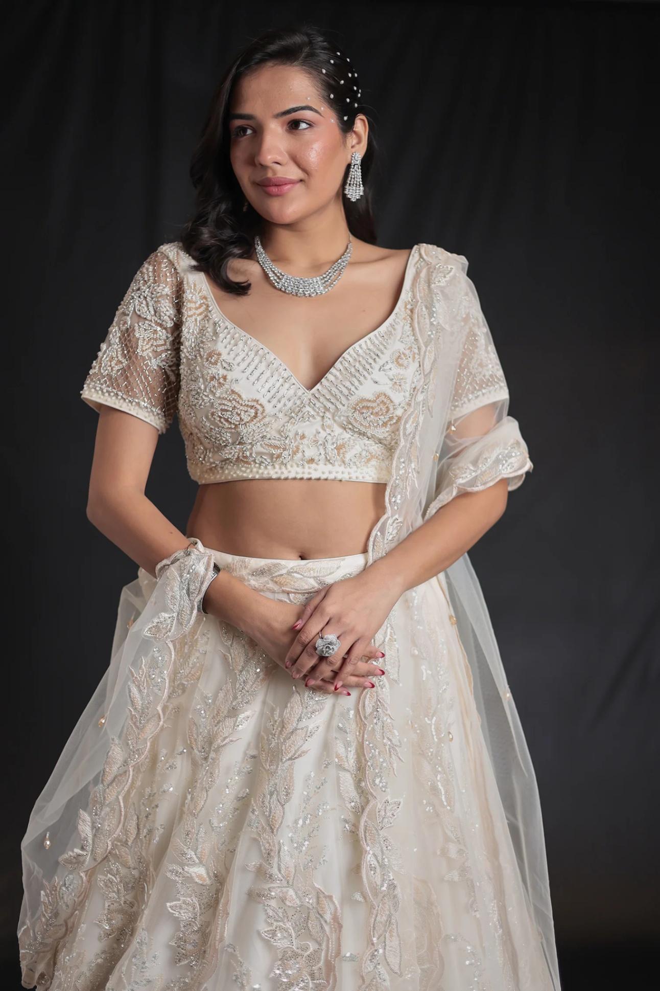 Net Lehenga Embellished with Sequins and Embroidered work