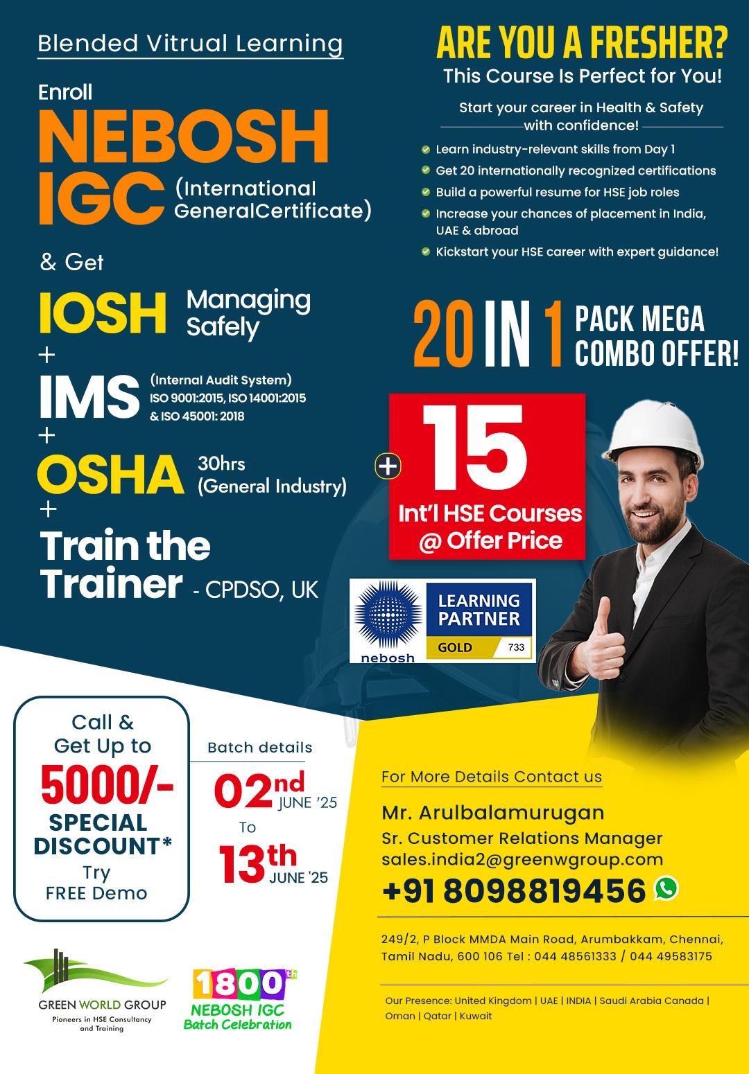 Kick Start Your HSE Career with  NEBOSH IGC In Chennai!