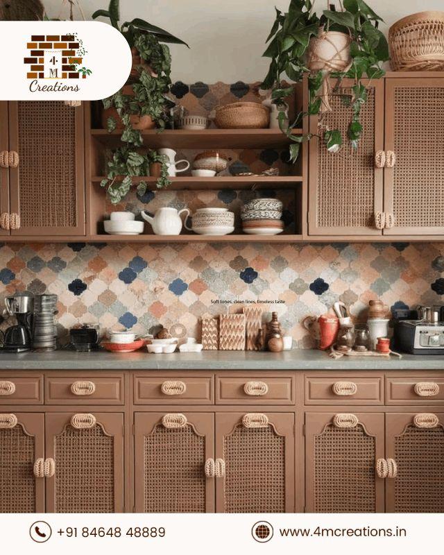 Rustic Rattan Kitchen with Earthy Tones & Vintage Charm