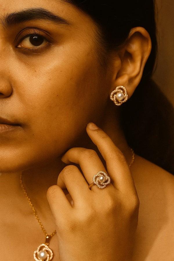 LP Jewel | Pearl Combo Sets | Swirl Design Pearl Necklace, Earrings & Ring