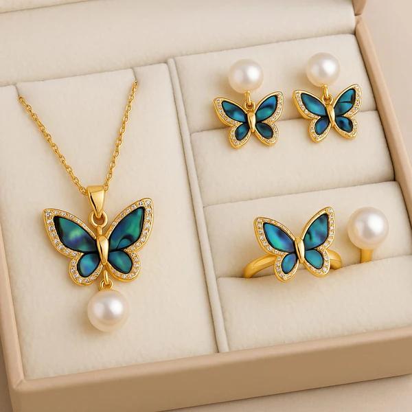 LP Jewel | Pearl Combo Sets | Blue Butterfly Pearl Jewelry Set 