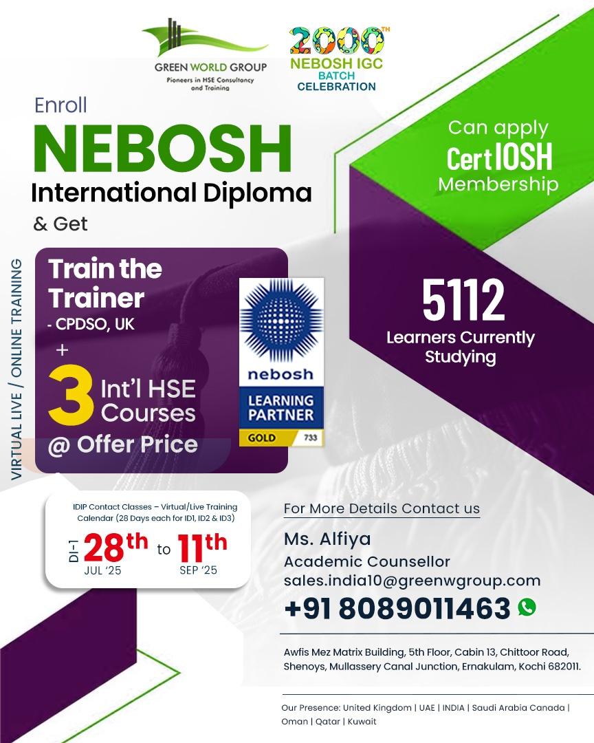  NEBOSH International Diploma Training in Thrissur!