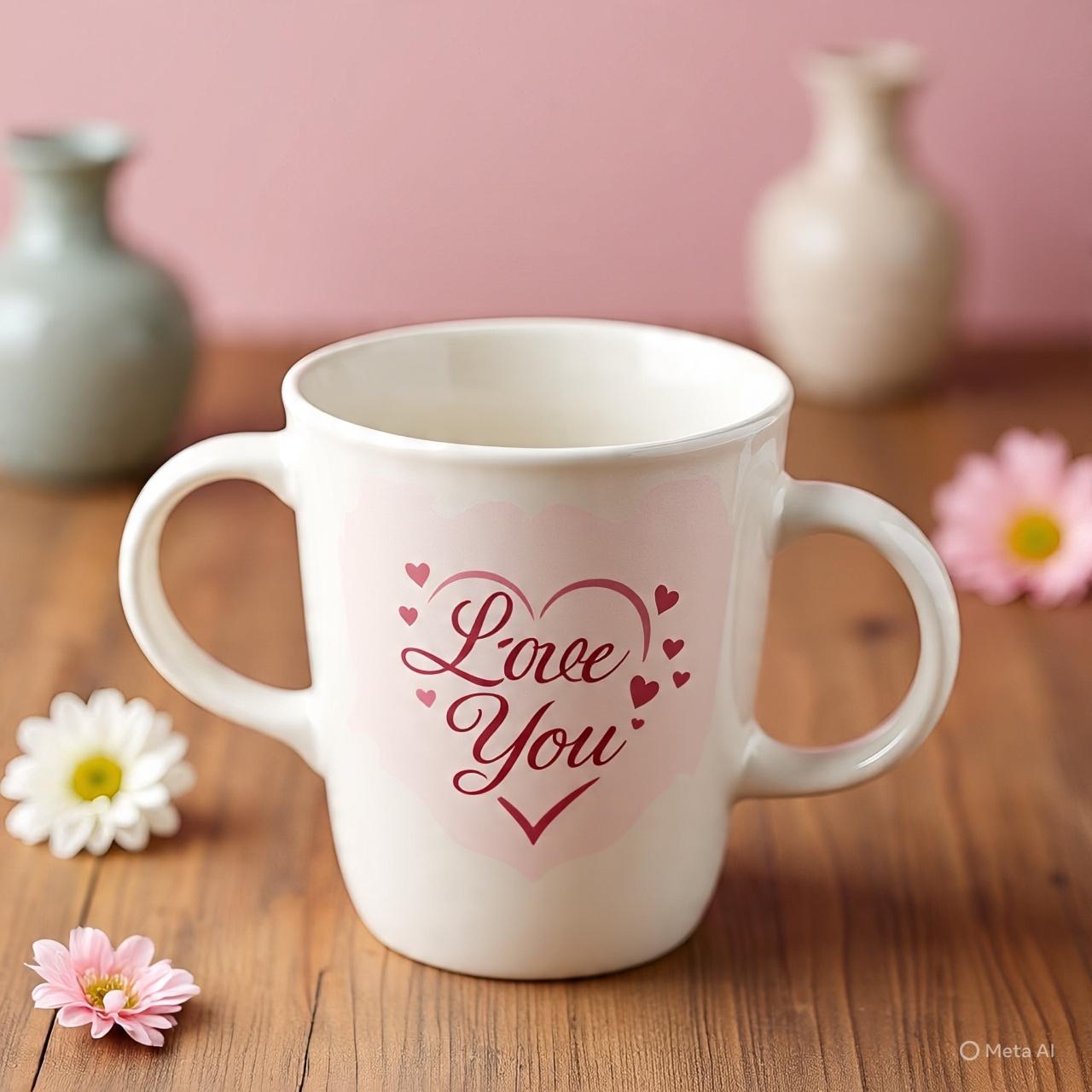 Personalized Heart Cut Handle Printed Mugs