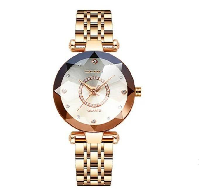 "Diamond Shape Multicolour Dial and Rose Gold Strap Watch for Womens and Girls"