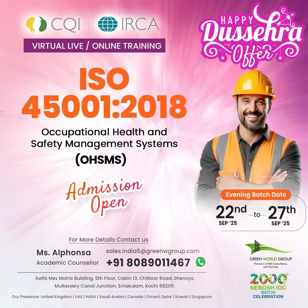 Upgrade your career with ISO 45001:2018 Lead Auditor Training in Kochi!