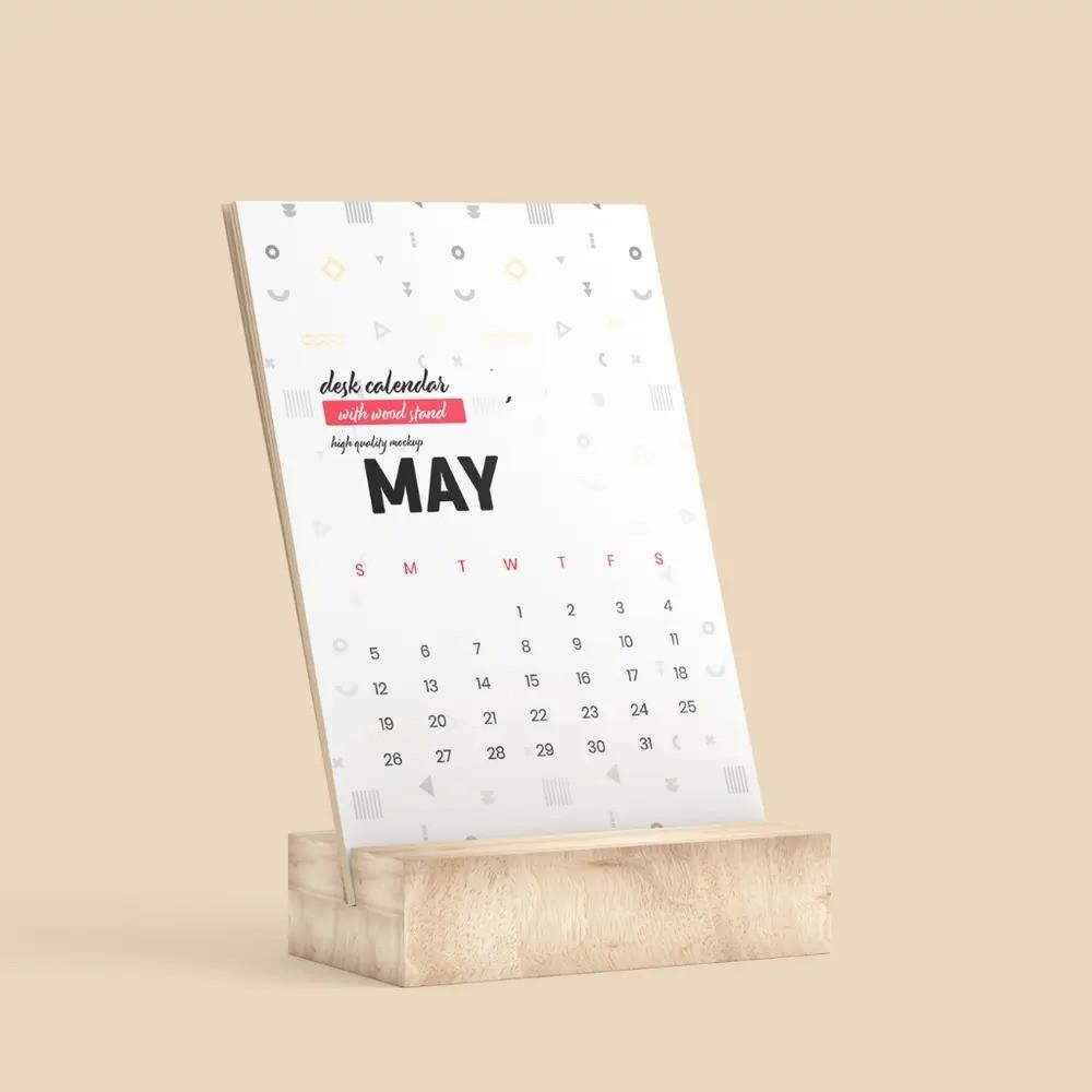 Desk Calendar With Wooden Stand