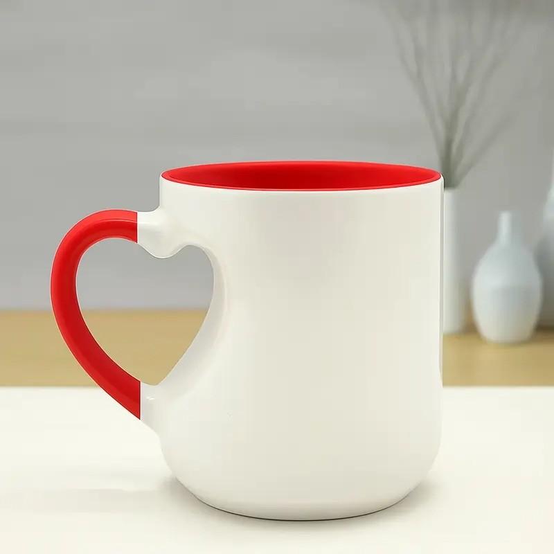 Personalized Heart Cut Handle Printed Mugs