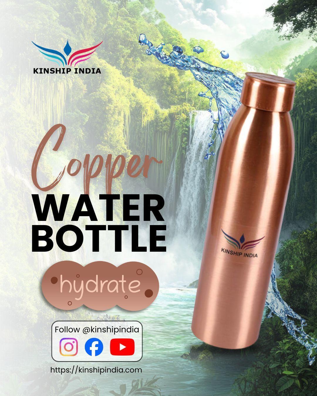 Plain Copper Water Bottle 1 Litre | Pure Copper Drinkware by Kinship India