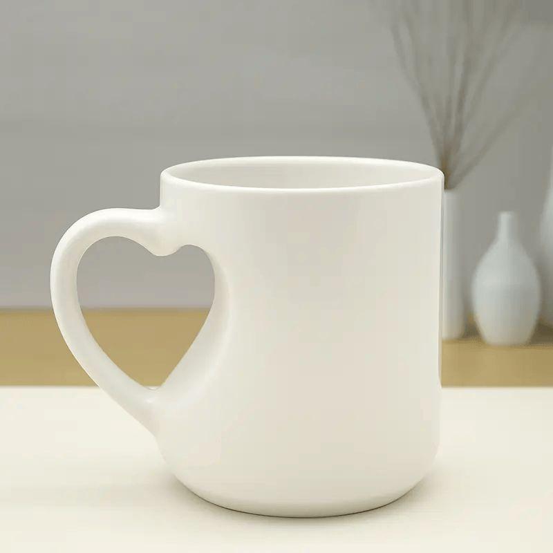 Personalized Heart Cut Handle Printed Mugs