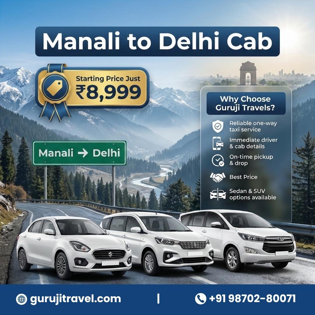 Manali to Delhi Taxi fare one way