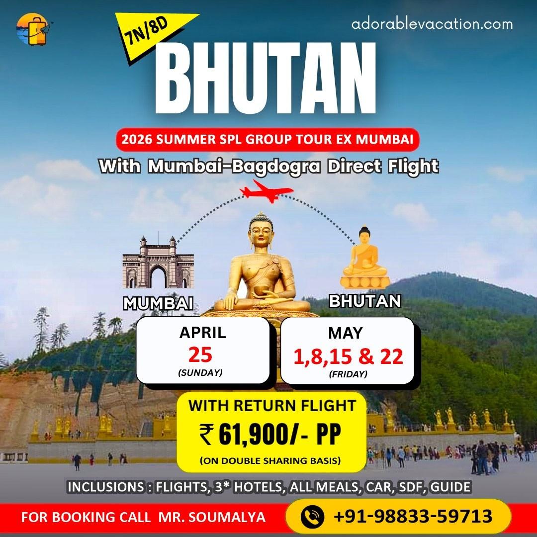 Bhutan Package Tour cost from Mumbai