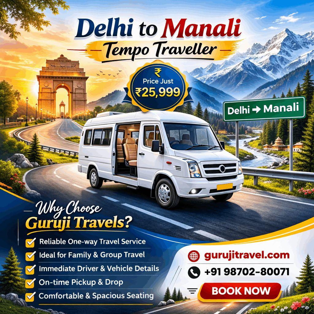 Delhi to Manali Tempo Traveller
