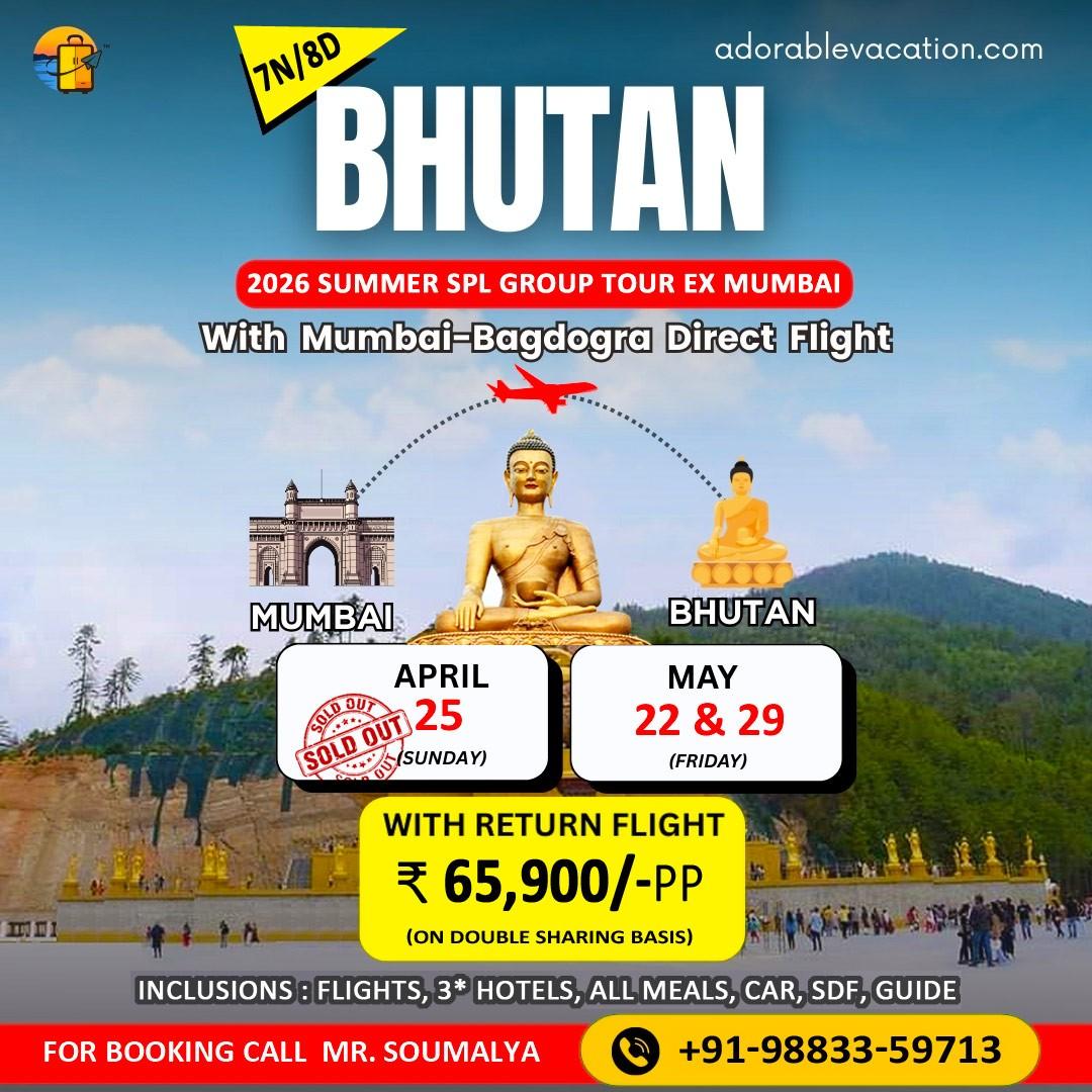 Mumbai to Bhutan tour package with flight