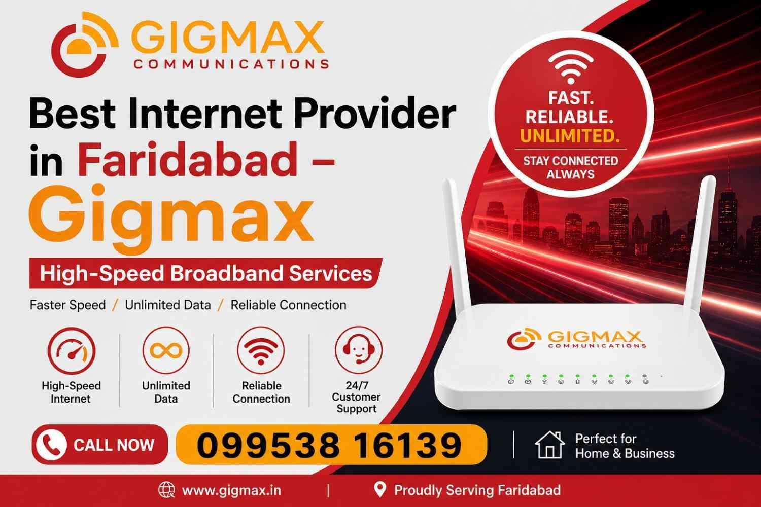 Best Internet Provider in Faridabad  Gigmax HighSpeed Broadband Services
