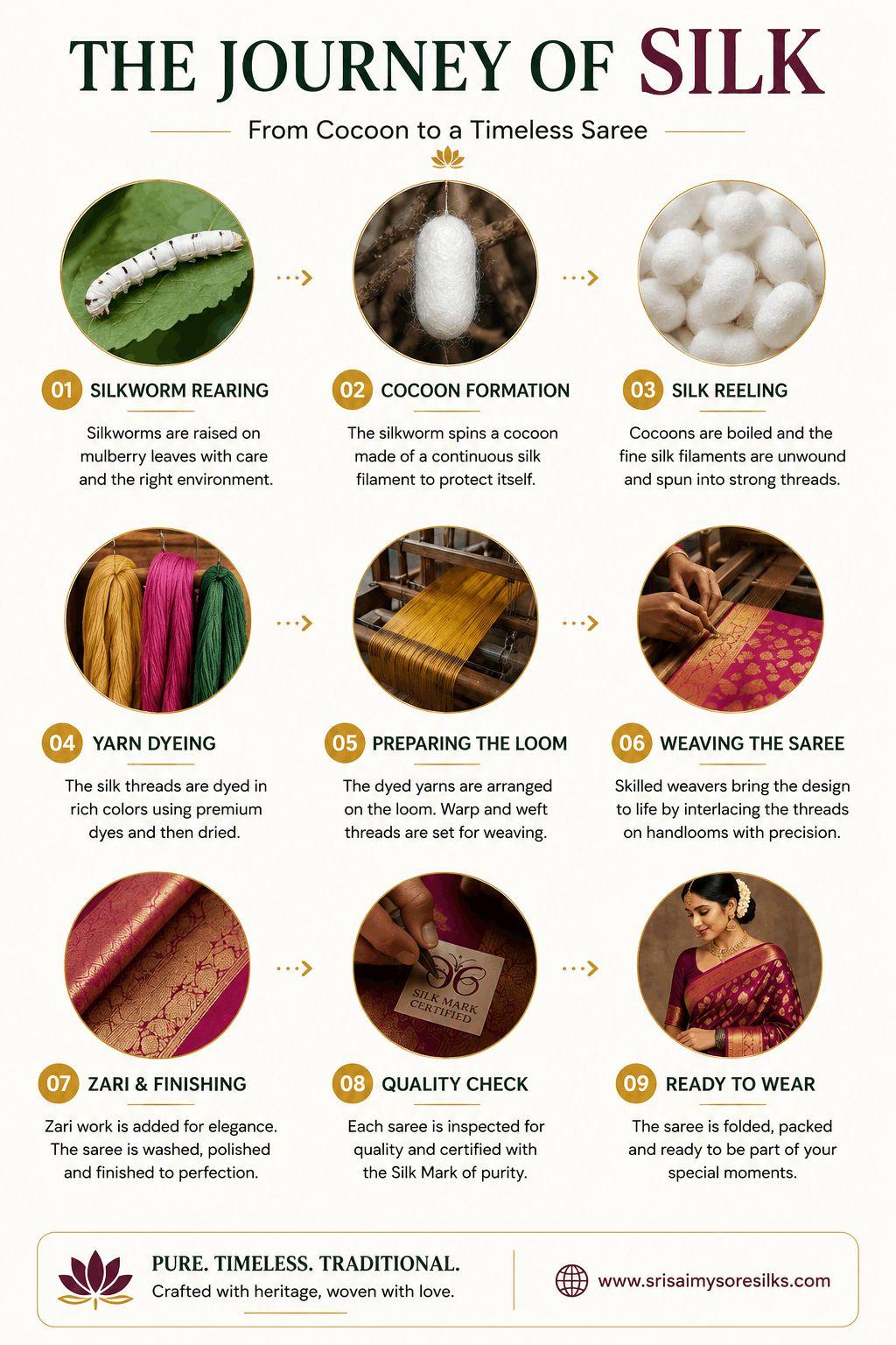 Process of silkworn to saree journey