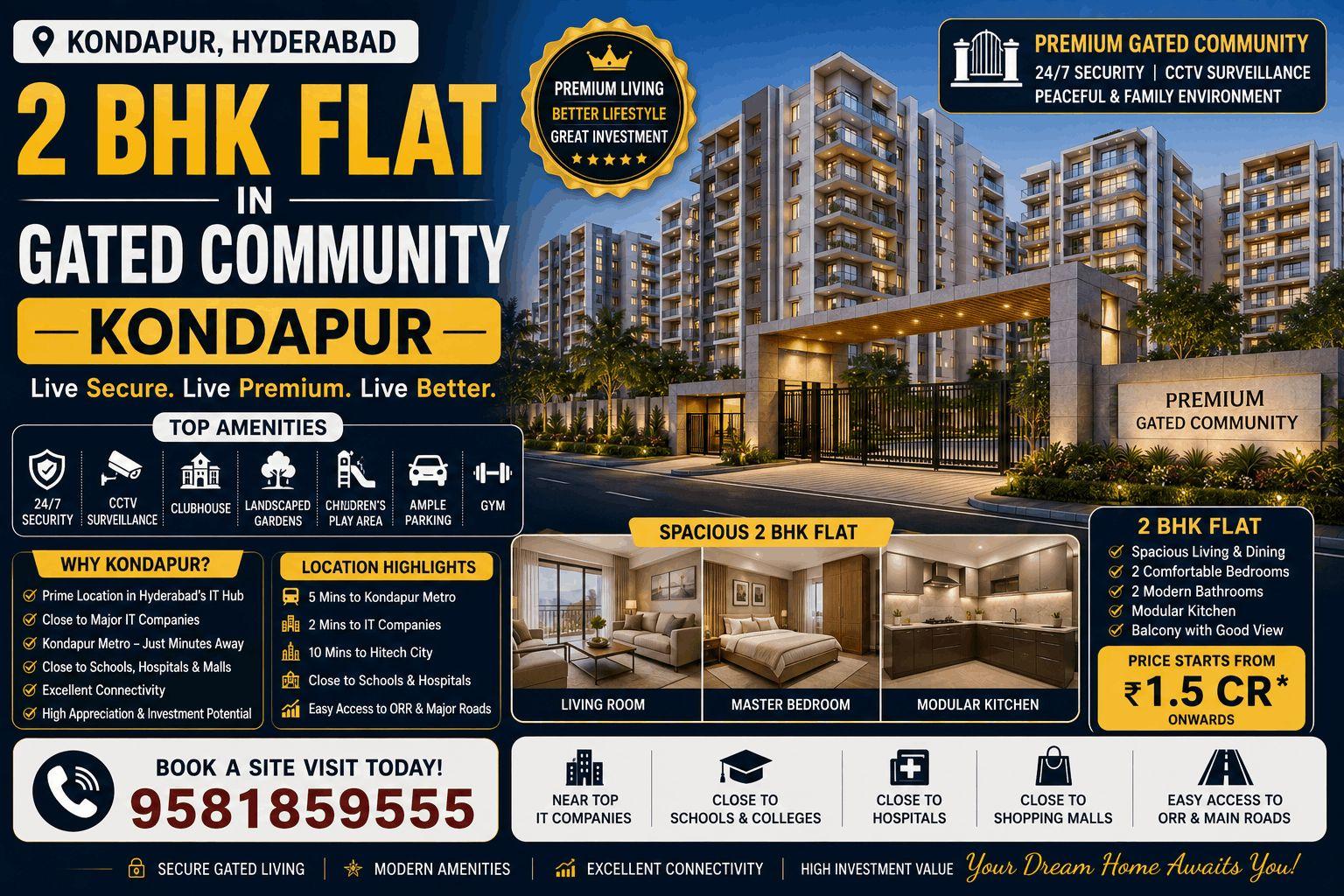 2 bhk flat in gated community kondapur