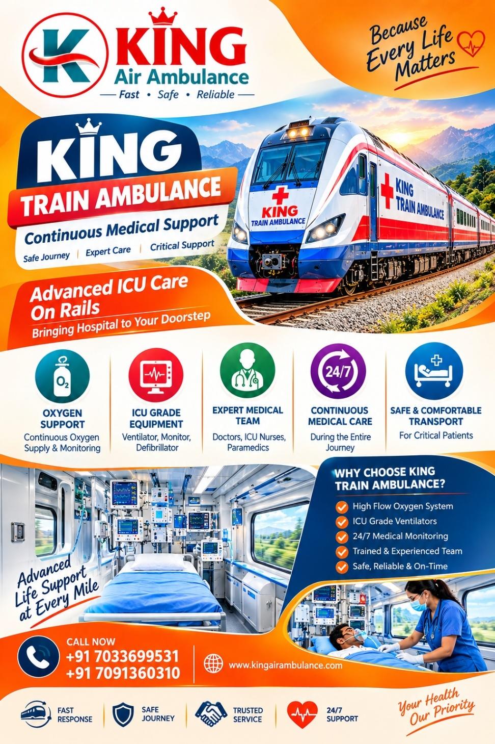 King Train Ambulance Services in Varanasi- Hospital Transfer Assistance on time